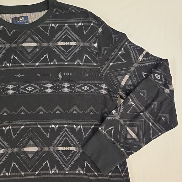 Polo Ralph Lauren Long Sleeve Thermal T-shirt Aztec Print Mens XL Black Gray - Picture 3 of 16